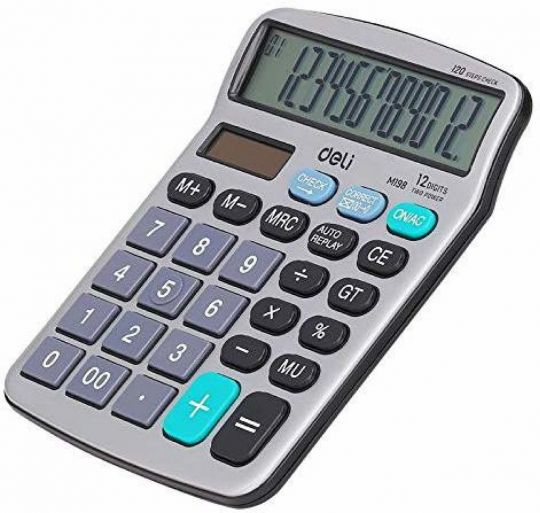 Deli CM19811 Basic Calculator, 120 Step Check, Grey, 12 Digit, 1 Pc