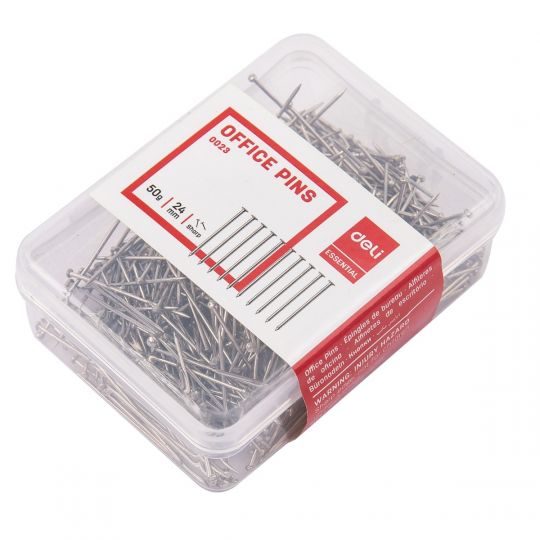 Deli W0023 Office Pins, 24mm, Silver