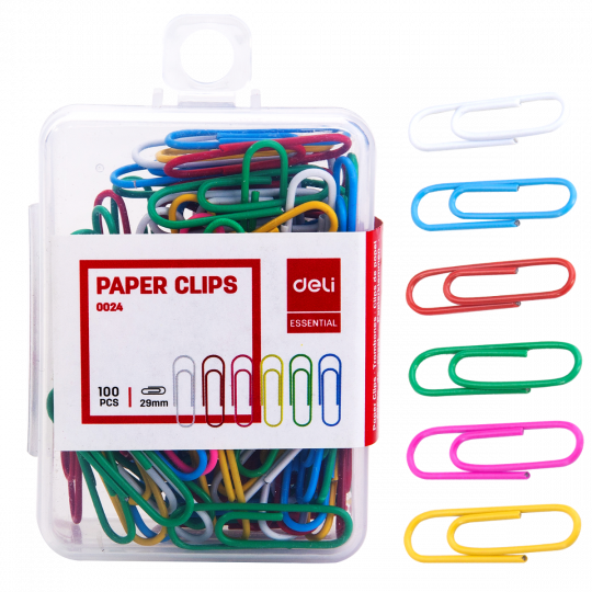 Deli W0024 Color Paper Clips, 29mm, Multicolor