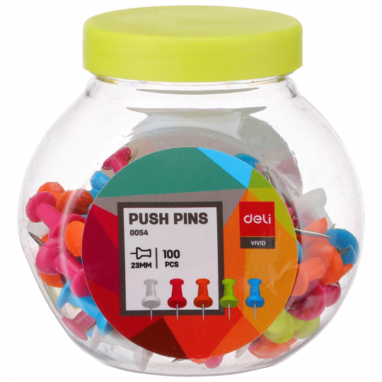 Deli W0054 Color Push Pins 23mm (Multicolor, Pack of 1)