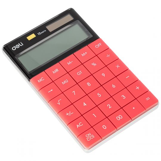 Deli W1589 12 - Digital Modern Calculator, Red