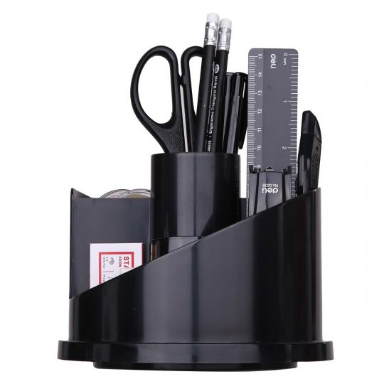 Deli W38251A Rotary, 7 Compartment Desk Organiser (Black, Pack of 1)