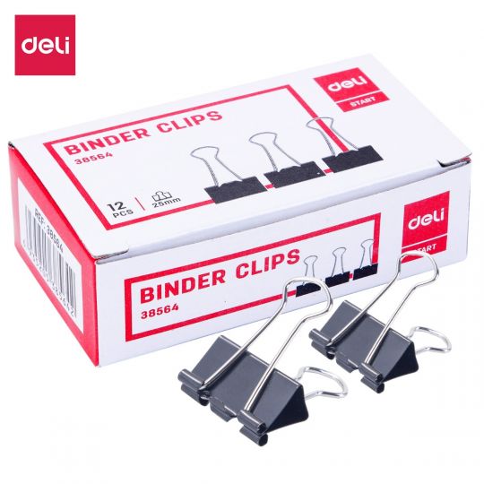 Deli W38564 25mm Binder Clips, 12 Pcs, Black