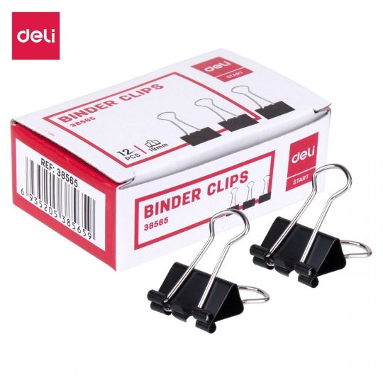 Deli W38565 19mm Binder Clips, 12 Pcs, Black