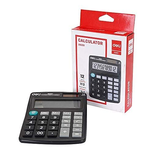 Deli W39251 12 Digit, 112 Check Palm Calculator, Black